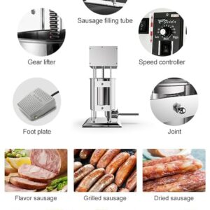 LETWOO 304 Vertical Electric Adjustable Speed Stainless Steel Heavy Duty Sausage Filler Meat Stuffer, 30LBS/15L Capacity for Commercial & Home Use, Silver - Image 2