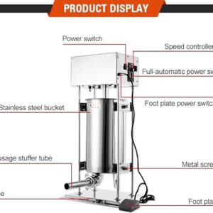 LETWOO 304 Vertical Electric Adjustable Speed Stainless Steel Heavy Duty Sausage Filler Meat Stuffer, 30LBS/15L Capacity for Commercial & Home Use, Silver - Image 3