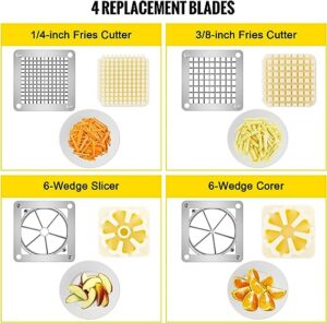 LETWOO Commercial French Fry Cutter with 4 Replacement Blades, 1/4 and 3/8 Blade Easy Dicer Chopper, 6-wedge Slicer and 6-wedge Apple Corer, Lemon Potato Cutter for French Fries with Extended Handle Brand: LTW LETWOO - Image 5