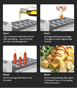 LETWOO Egg Sausage Hot Dog Roll Maker Egg Hamburger Boiler Frying Machine Omelette Master Automatic Electric Commercial 10 Tube Omelette Maker Egg Roll Maker - Image 3