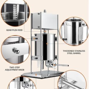 LETWOO Sausage Stuffer,Stainless Steel Sausage Maker with 4 Stuffing Tubes Attachment,Vertical Meat Sausage Stuffer Machine for Kitchen (7L) - Image 4