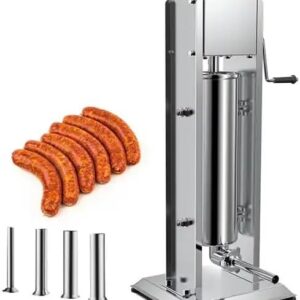 LETWOO Sausage Stuffer,Stainless Steel Sausage Maker with 4 Stuffing Tubes Attachment,Vertical Meat Sausage Stuffer Machine for Kitchen (7L)