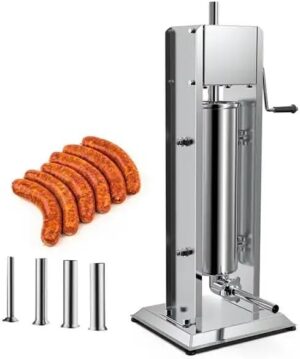 LETWOO Sausage Stuffer,Stainless Steel Sausage Maker with 4 Stuffing Tubes Attachment,Vertical Meat Sausage Stuffer Machine for Kitchen (7L)