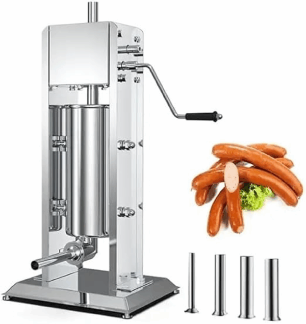 Steel Sausage Maker with 4 Stuffing Tubes Attachment,Vertical Meat Sausage Stuffer Machine for Kitchen 5 l