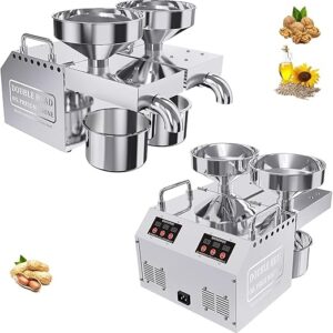 LETWOO Commercial Double Head Oil Press Machine Automatic Electric Oil Press Extractor 304 Stainless Steel Cold/Heat Oil Press expeller Easily Extract Nut Peanut Sesame Walnut Oil