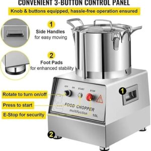 LETWOO Commercial Electric Food Processor, Food Cutter 10 Liter Capacity Stainless Steel 1100 Power with1400 RPM Speed Removable Blade, for Fruits, Grains, Peanuts, Meat with Extra Blade. - Image 6