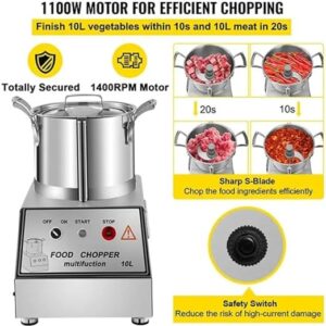 LETWOO Commercial Electric Food Processor, Food Cutter 10 Liter Capacity Stainless Steel 1100 Power with1400 RPM Speed Removable Blade, for Fruits, Grains, Peanuts, Meat with Extra Blade. - Image 5
