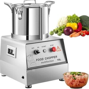 LETWOO Commercial Electric Food Processor, Food Cutter 10 Liter Capacity Stainless Steel 1100 Power with1400 RPM Speed Removable Blade, for Fruits, Grains, Peanuts, Meat with Extra Blade.