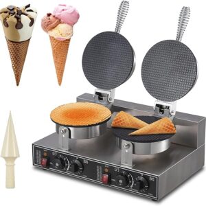 LETWOO  Ice Cream Cone Maker 110V Commercial Waffle Cone Machine 2400W Electric Stainless Steel Non-stick Cone Waffles Maker Double Head Egg Roll Mold for Restaurant Home Use