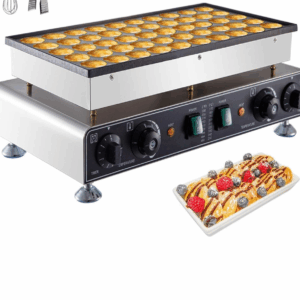 LETWOO Mini Dutch Pancake Maker, 50PCS 43mm Diameter Dorayaki Baker Machine, 1700W Commercial Electric Poffertjes Grill, Non-stick Stainless Steel, Dual Temp & Time Control, for Home Kitchen Restaurant