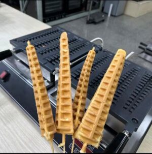 4Pcs Non-Stick Waffle Baker Machine - Commercial Lolly Stick Waffle Maker with Pine Tree Mould Iron Cast Pan